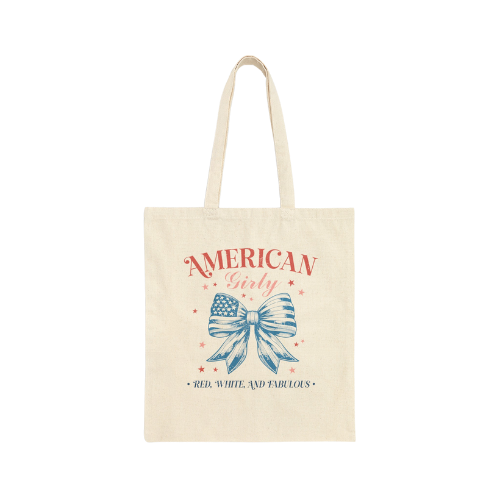 American girly red, white, and fabulous cotton cavas tote bag product details