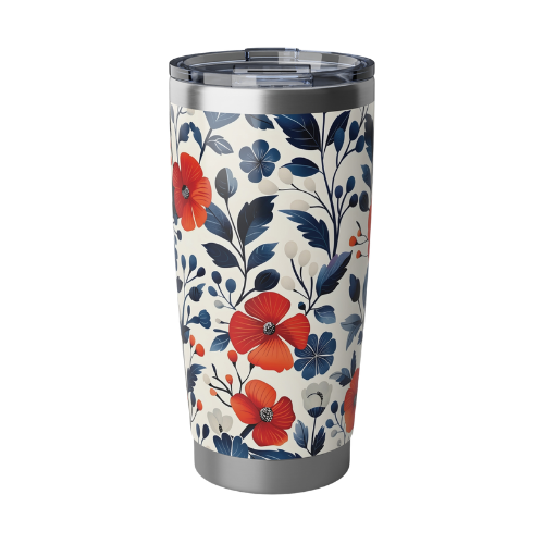 Red, white, and blue floral 20oz travel mug product details