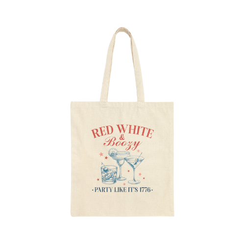 Red, White & Boozy Party Like it's 1776 cotton canvas tote product details